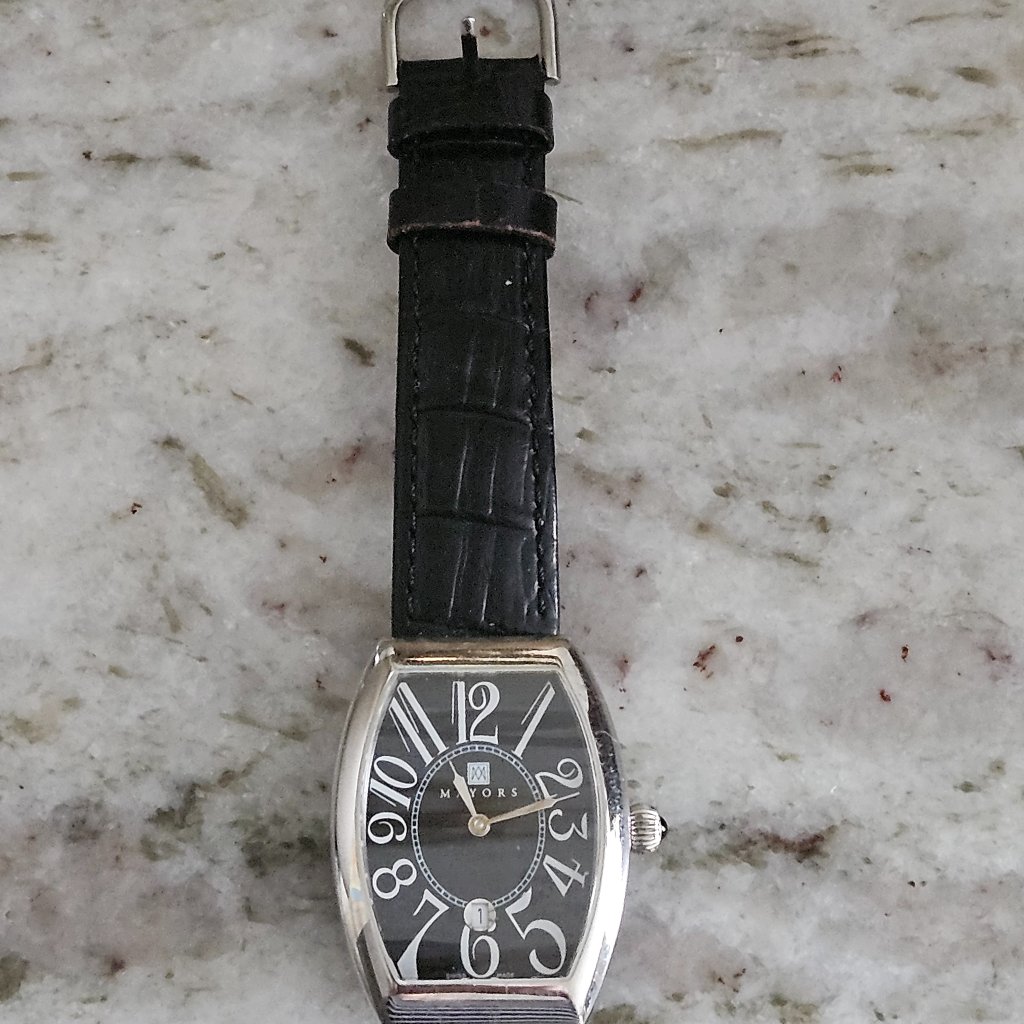 Rare Vintage Mayors Birks Tourneau Sapphire Crystal Swiss Made Leather Watch — image 2 of 8